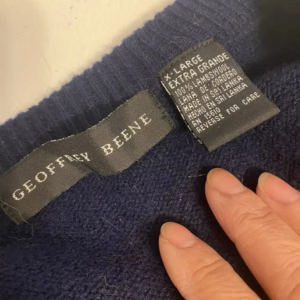 Geoffrey Beene LongSleeve Navy LambsWool Pullover Knit Sweater Workwear Men XL